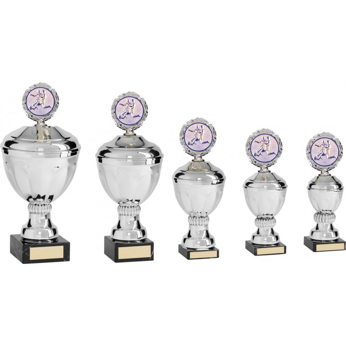 METAL FOOTBALL TROPHY WITH CHOICE OF SPORTS CENTRE  - AVAILABLE IN 5 SIZES